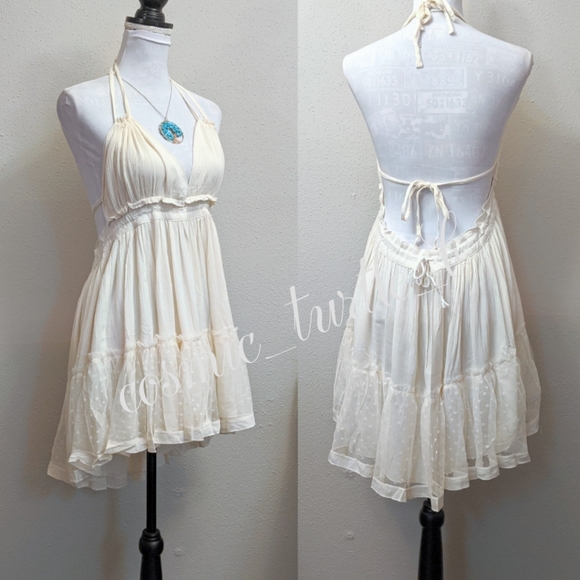 New Backless Halter Swiss Dot High Low Mini Dress - Picture 6 of 15